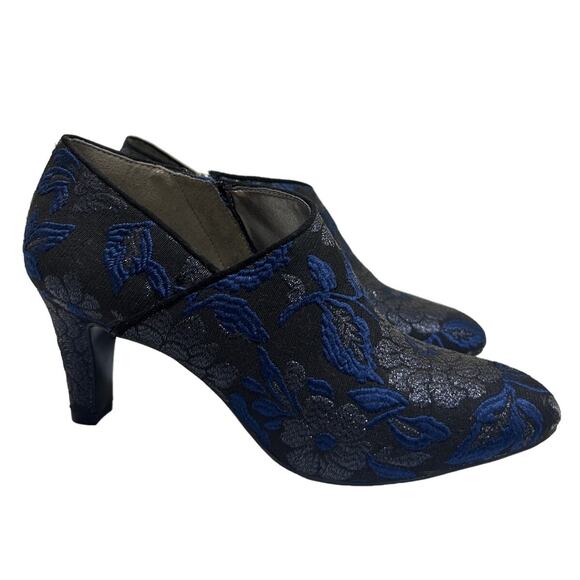 Bandolino Brocade Zip Up Booties 7.5M Black Navy Floral Witchy Whimsygoth Retro - Picture 2 of 11